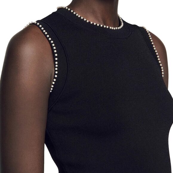 Sandro Knit Pearl Trim Crop Top Sleevles Jumper Small - Picture 2 of 7